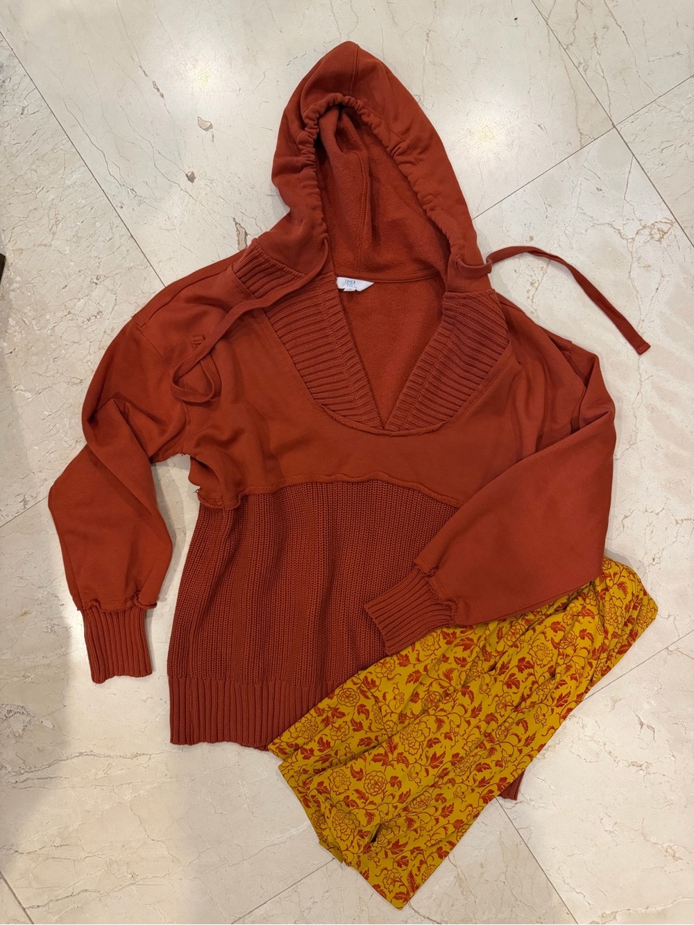 Rust Hooded V-Neck Knit Sweater